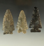 Set of three flint Knives found in Ohio, largest is 2 13/16