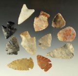 Set of 11 assorted Ohio arrowheads, largest is 1 15/16