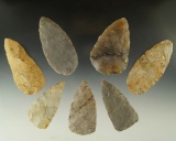 7 Cache Blades found in Muskingum Co., Ohio by Dr. Stanley Copeland in 1962. One is glued.