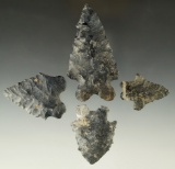 Set of four Coshocton Flint Bifurcates found in Ohio, largest is 2 7/8