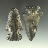 Pair of Coshocton Flint Archaic Bevels found in Ohio, largest is 2 1/2