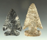 Pair of restored Coshocton Flint Thebes points found in Ohio. Largest is 2 1/2