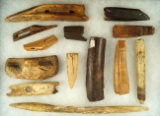 Large group of assorted Alaskan bone artifacts, largest is 13