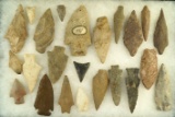 Nice assortment of 23 arrowheads and Knives from various locations, largest is 3 5/16