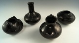 Set of four very ornate and well styled contemporary Southwestern black ware pottery vessels.