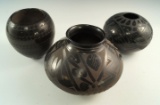 Group of three beautifully made contemporary black ware Southwestern jars, all are signed.