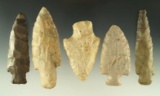 Set of five assorted arrowheads found in Ohio, largest is 3