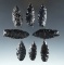 Set of eight assorted obsidian artifacts, largest is 2 1/16
