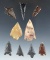 Set of nine Oregon arrowheads, largest is 1 9/16