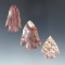 Set of three Alibates Flint Cornernotch arrowheads found in Colorado. Largest is 1 5/8