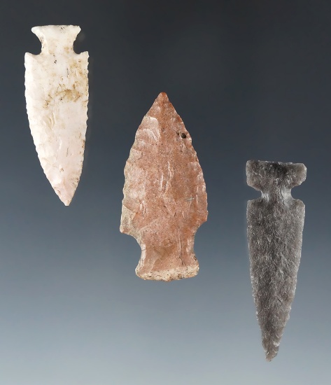 Set of three nicely flaked arrowheads found in the Western U. S. Largest is 1 15/16".