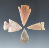 Set of four High Plains arrowheads, all made from attractive material in very good condition.