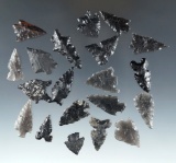 Set of 20 assorted obsidian arrowheads found in Nevada, largest is 1 3 1/6.