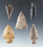 Set of five assorted Washington and Oregon arrowheads, all in nice condition.