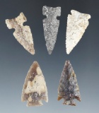 Set of five heavily patinated High Plains arrowheads that are in very nice condition.