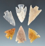 Set of six well styled High Plains arrowhead made from beautiful material, all nicely translucent.