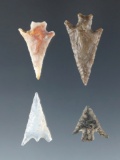 Set of four Columbia River arrowheads, largest is 1 1/16