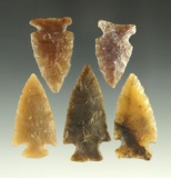 Set of five nice arrowheads found in the Dakotas, largest is 1 1/4