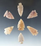 Set of seven attractive High Plains arrowheads made from beautiful highly translucent material.