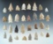 Large group of 30+ assorted arrowheads from various locations, largest is 1 1/4