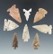 Set of eight Arizona arrowheads, largest is 1 3/8