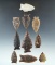 Set of 10 assorted North Dakota arrowheads, largest is 2 5/16