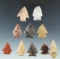 Set of 10 assorted Midwestern arrowheads, largest is 1 7/16