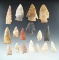 Group of 17 assorted Midwestern arrowheads from the Ryan Stone collection. Largest is 2 5/16