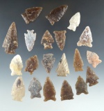 Set of 20 assorted North Dakota arrowheads, largest is 1 7/8