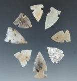 Set of 8 High Plains arrowheads made from high-quality materials, some are nice dendritic agate.