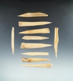 Set of 10 nice bone artifacts found in the Dakotas, largest is 3