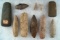 Group of assorted Indiana Arrowheads, Knives and Celts. Largest is 3 1/2