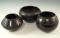 Set of 3 Southwestern Contemporary San Eldefonso Pueblo Blackware Pottery Vessels - signed.