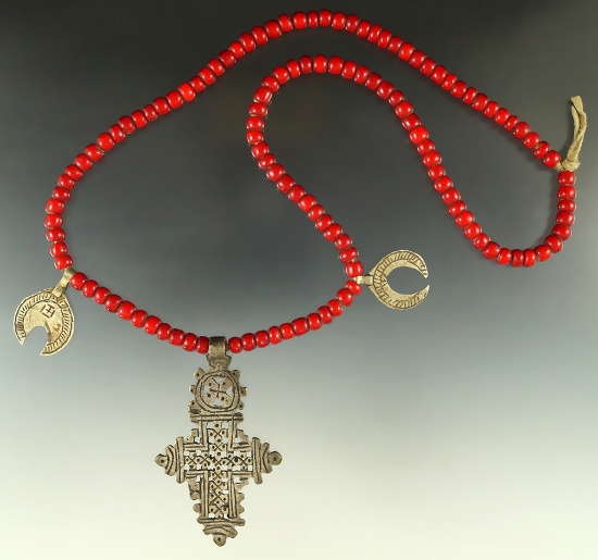 Very old Trade Bead Necklace with medal pendants that is Arabic in origin.