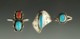 Set of three antique southwestern silver and turquoise ladies rings. Sizes are 5, 6, 6 1/2.