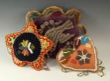 Set of 3 attractive Iroquois Embossed Beaded Pin Cushions from the late 1800's.