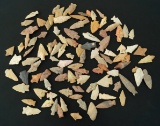 Large group of approx. 100 assorted mostly unbroken arrowheads found in Texas, largest is 2 3/4