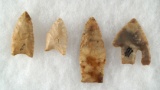 Set of four arrowheads found in eastern Texas and western Arkansas, largest is 2 1/2