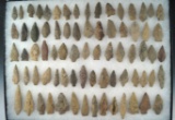 Large group of approximately 65 assorted New Jersey arrowheads, largest is 3