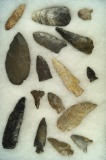 Group of 16 assorted Flint artifacts found in Wood County Ohio. Largest is 3 11/16