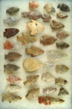 Group of approximately 33 colorful Ohio arrowheads, largest is 2 1/8