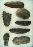 Set of seven Coshocton Flint Knives and Blades found in Ohio. Largest is 4 1/2