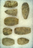 Set of eight damaged Adena Flint Ridge Blades from the Tom Pike cache. Ex. Mike Thursday.