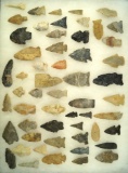 Large group of approximately 55 assorted arrowheads and knives found in Ohio. Largest is 2 5/8