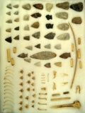 Large group of assorted Flint and bone artifacts found at the Riker site in Tuscarawas County Ohio.