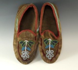 Pair of old Great Lakes Region Beaded Moccasins that show some wear.