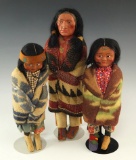 Set of three Vintage Skookum Indian Dolls, largest is 11 1/2