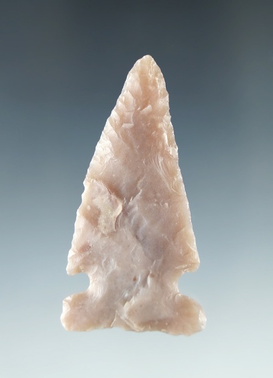 2 1/4" Sidenotch point made from attractive pink chalcedony found in the High Plains region.