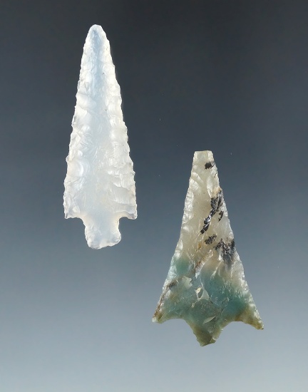Pair of Western arrowheads made from beautiful material, largest is 1 15/16".