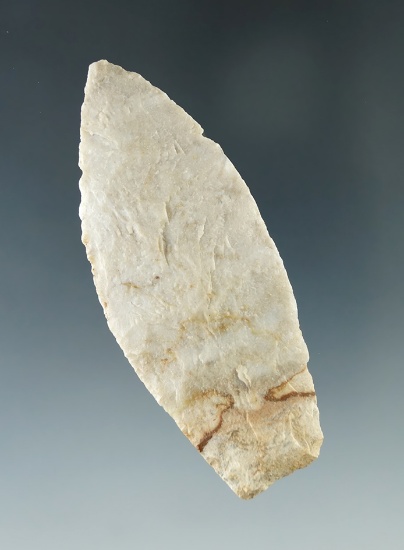 3 3/16" nicely made Paleo Lanceolate found in Ohio with attractive Flint color patterns.